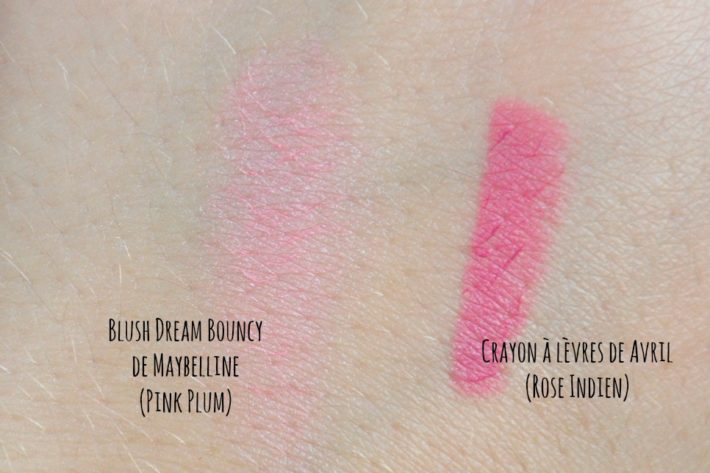 dream_bouny_blush_maybelline_pink_plum_crayon_lèvres_avril_rose_indien_swatch